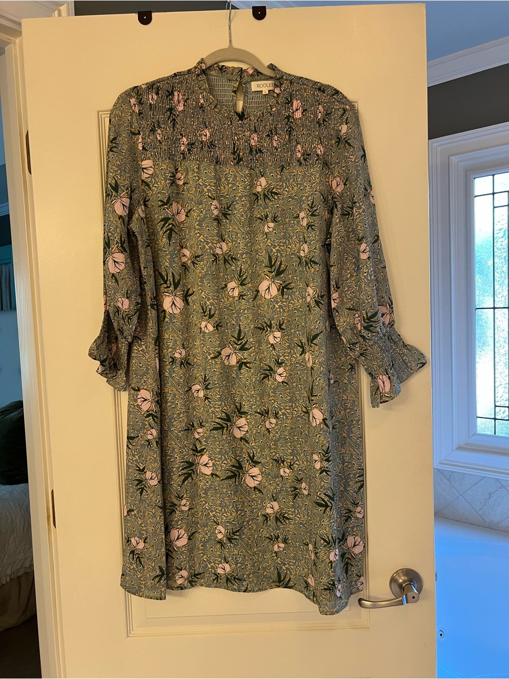 Roolee Green Floral Smocked Yoke Long Sleeve Dress